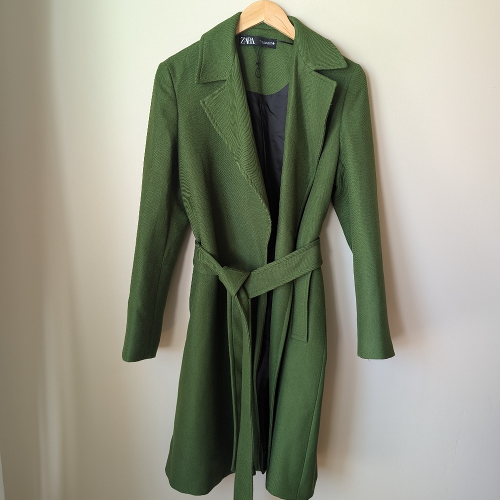 ZARA Green Belted Trench Coat